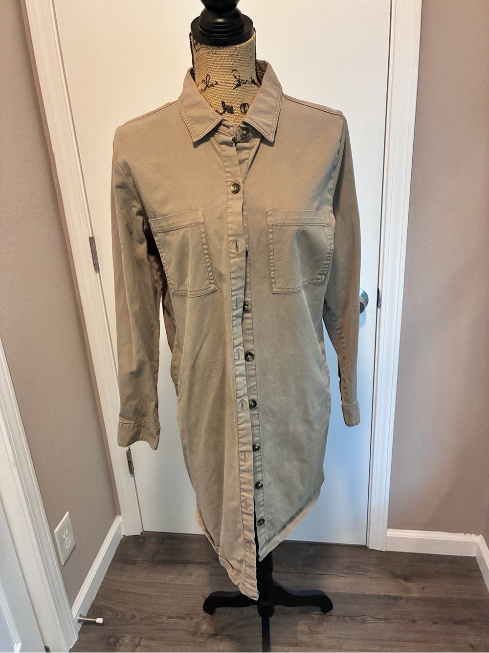 Thread & Supply Men's Long Button-Down Shirt in Khaki